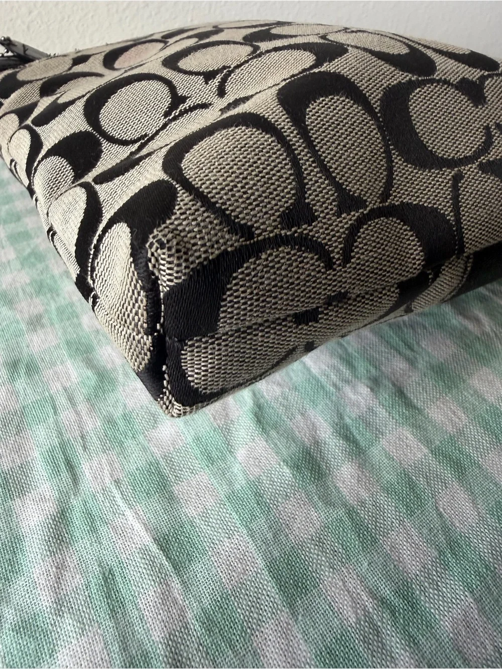Coach Signature Stripe Black and Gray Monogram Crossbody Bag